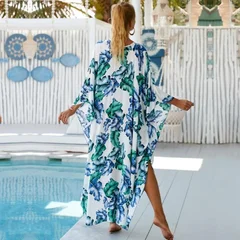 EDOLYNSA Zebra Print V-Neck Side-Slit Cover-Up Dress-8