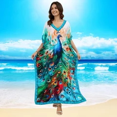 Women's Plus Size Rayon Kaftan Beach Cover-Up Dress-14