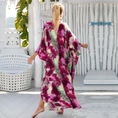 EDOLYNSA Zebra Print V-Neck Side-Slit Cover-Up Dress-11