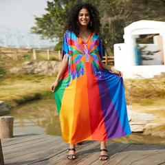 Women's Plus Size Rayon Kaftan Beach Cover-Up Dress-31
