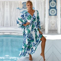 EDOLYNSA Zebra Print V-Neck Side-Slit Cover-Up Dress-9