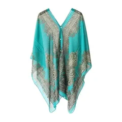 Women's Cashew Flower Print Chiffon Multi-Function Beach Cover Up-15