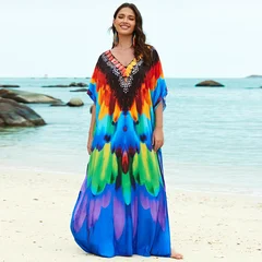 Women's Plus Size Rayon Kaftan Beach Cover-Up Dress-12