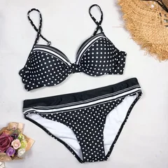 Women's Black Polka Dot Padded Push-Up Bikini Set-2