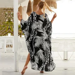 EDOLYNSA Zebra Print V-Neck Side-Slit Cover-Up Dress-3