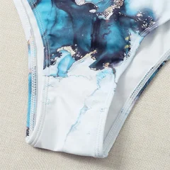 Women's Marble Print Halter Push-Up High-Waist Bikini Set-4