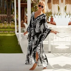 EDOLYNSA Zebra Print V-Neck Side-Slit Cover-Up Dress-2