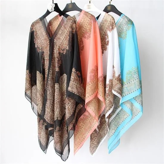Women's Cashew Flower Print Chiffon Multi-Function Beach Cover Up