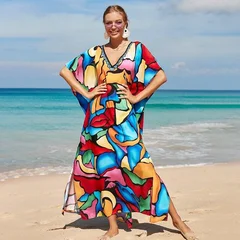 Women's Plus Size Rayon Kaftan Beach Cover-Up Dress-5