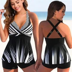 Women's Two-Piece Printed Bikini Set with Swim Skirt-8