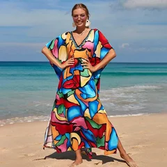 Women's Plus Size Rayon Kaftan Beach Cover-Up Dress-19