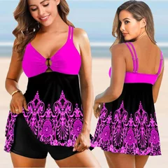 Women's Two-Piece Printed Bikini Set with Swim Skirt-4