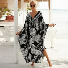 EDOLYNSA Zebra Print V-Neck Side-Slit Cover-Up Dress-1