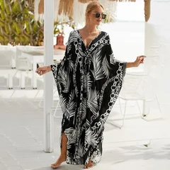 EDOLYNSA Zebra Print V-Neck Side-Slit Cover-Up Dress-4