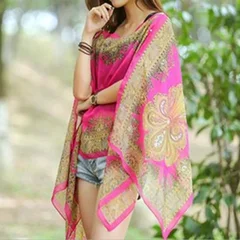 Women's Cashew Flower Print Chiffon Multi-Function Beach Cover Up-4