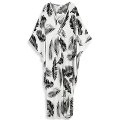 EDOLYNSA Zebra Print V-Neck Side-Slit Cover-Up Dress-18