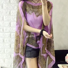 Women's Cashew Flower Print Chiffon Multi-Function Beach Cover Up-10
