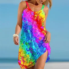 Women's Sleeveless Crystal Butterfly Print Mini Dress-2