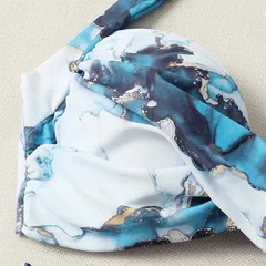 Women's Marble Print Halter Push-Up High-Waist Bikini Set-6