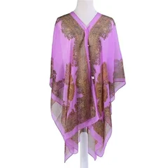 Women's Cashew Flower Print Chiffon Multi-Function Beach Cover Up-12