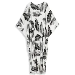 EDOLYNSA Zebra Print V-Neck Side-Slit Cover-Up Dress-19