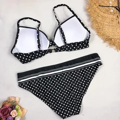 Women's Black Polka Dot Padded Push-Up Bikini Set-3
