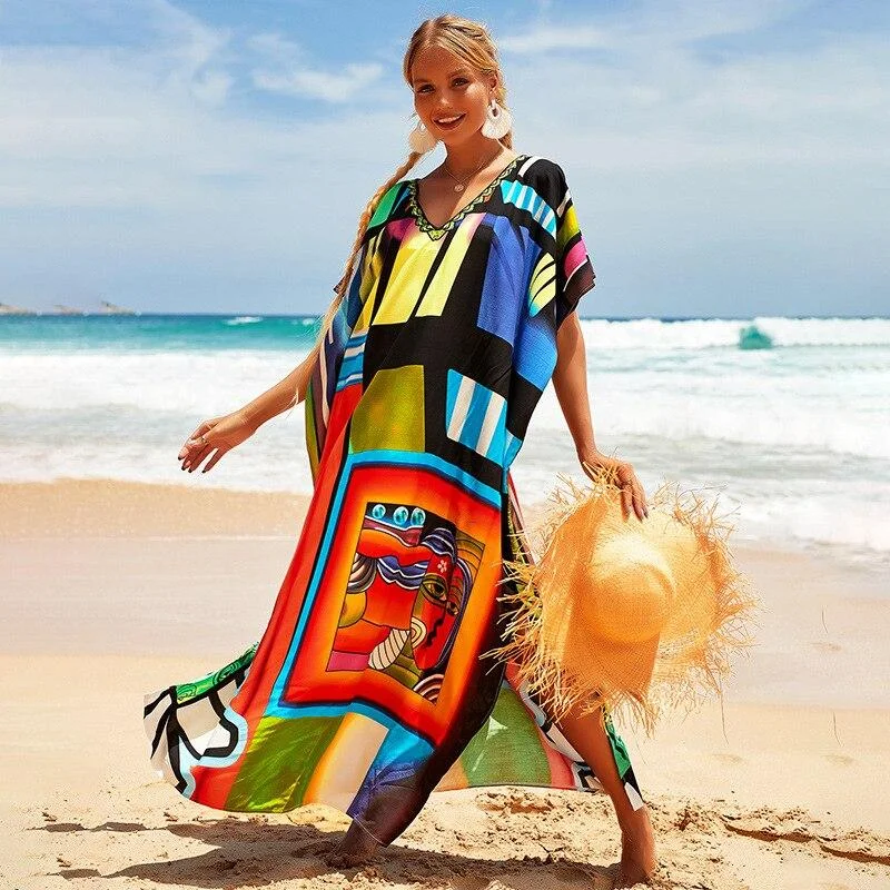 Women's Plus Size Rayon Kaftan Beach Cover-Up Dress