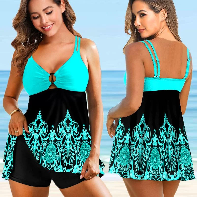 Women's Two-Piece Printed Bikini Set with Swim Skirt