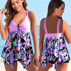 Women's Two-Piece Printed Bikini Set with Swim Skirt-15