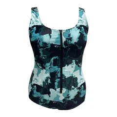 Plus Size One Piece Swimsuit with Zipper Front and Military Print-5