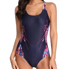 Women's Printed Hollow Out Backless Triangle One Piece Swimsuit-5