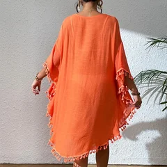 Women's Crochet Patchwork Fringe Beach Cover-Up Dress-5