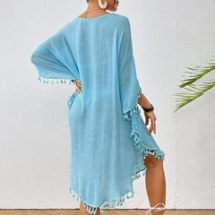 Women's Crochet Patchwork Fringe Beach Cover-Up Dress-10