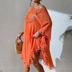 Women's Crochet Patchwork Fringe Beach Cover-Up Dress-6