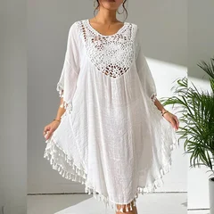 Women's Crochet Patchwork Fringe Beach Cover-Up Dress-12