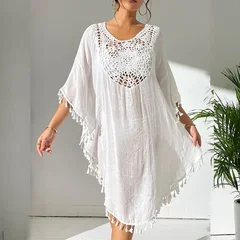 Women's Crochet Patchwork Fringe Beach Cover-Up Dress-2