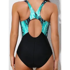 Women's Printed Hollow Out Backless Triangle One Piece Swimsuit-4