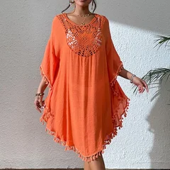 Women's Crochet Patchwork Fringe Beach Cover-Up Dress-8