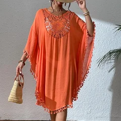 Women's Crochet Patchwork Fringe Beach Cover-Up Dress-7