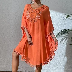 Women's Crochet Patchwork Fringe Beach Cover-Up Dress-13