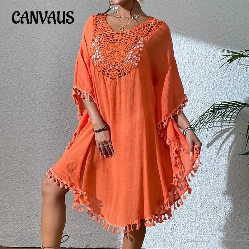 Women's Crochet Patchwork Fringe Beach Cover-Up Dress