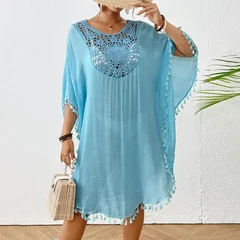 Women's Crochet Patchwork Fringe Beach Cover-Up Dress-9