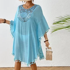Women's Crochet Patchwork Fringe Beach Cover-Up Dress-14