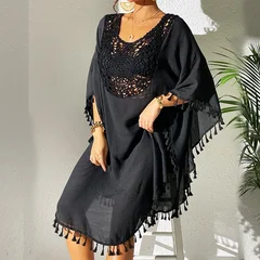 Women's Crochet Patchwork Fringe Beach Cover-Up Dress-11